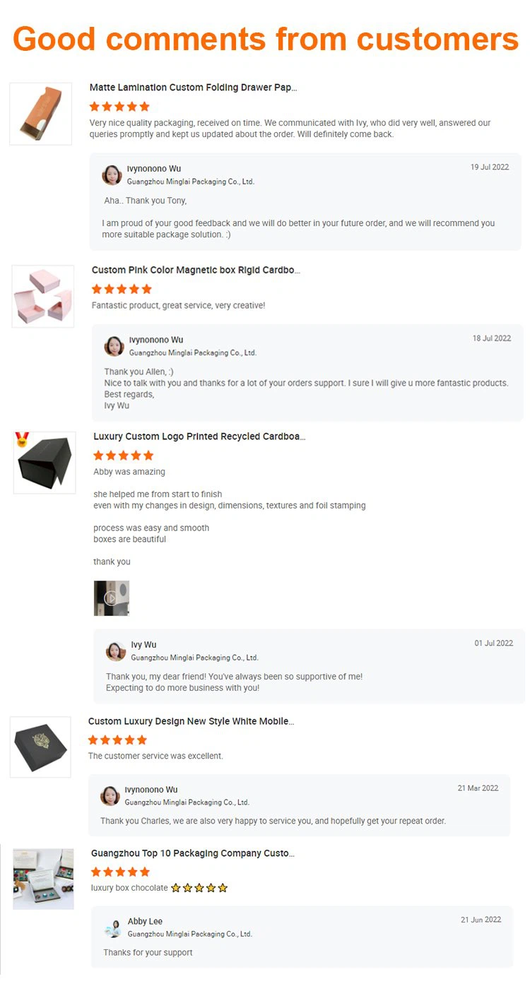 buyer feedback of Minglai packaging